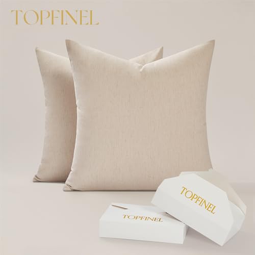 Topfinel Linen Throw Pillow Covers 24x24 Set of 2, Cozy Textured Farmhouse Decorative Pillowcase for Living Room Bedroom Sofa Couch,Beige Cushion Cover for Patio/Bedroom/Car