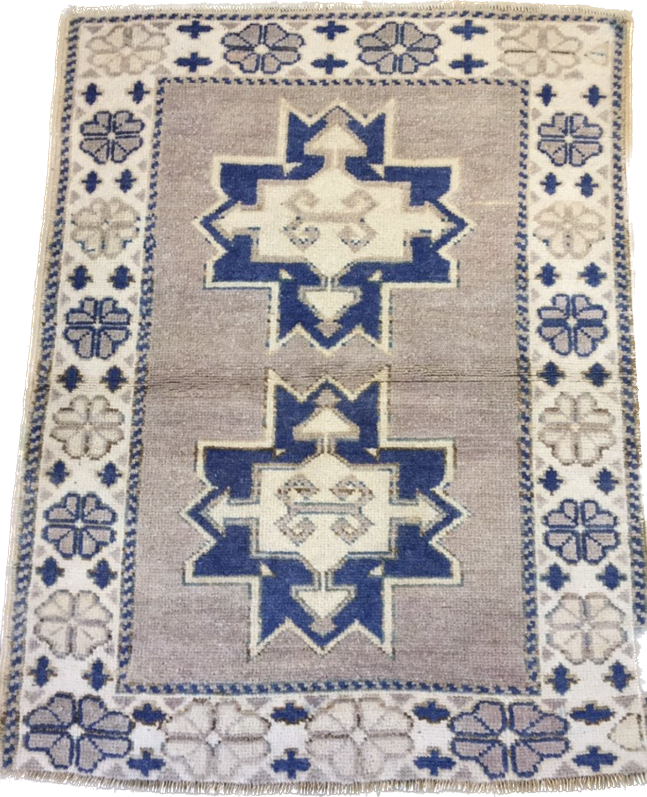 Pastel and Navy Blue Anatolian Vintage Rug