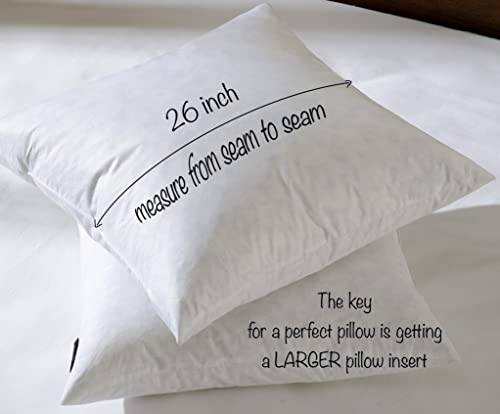 26x26 Euro Throw Pillow Inserts-Down Feather Pillow Inserts-Cotton Fabric-Set of 2-White.