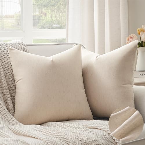 Topfinel Linen Throw Pillow Covers 24x24 Set of 2, Cozy Textured Farmhouse Decorative Pillowcase for Living Room Bedroom Sofa Couch,Beige Cushion Cover for Patio/Bedroom/Car