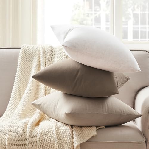 Topfinel Linen Throw Pillow Covers 24x24 Set of 2, Cozy Textured Farmhouse Decorative Pillowcase for Living Room Bedroom Sofa Couch,Beige Cushion Cover for Patio/Bedroom/Car