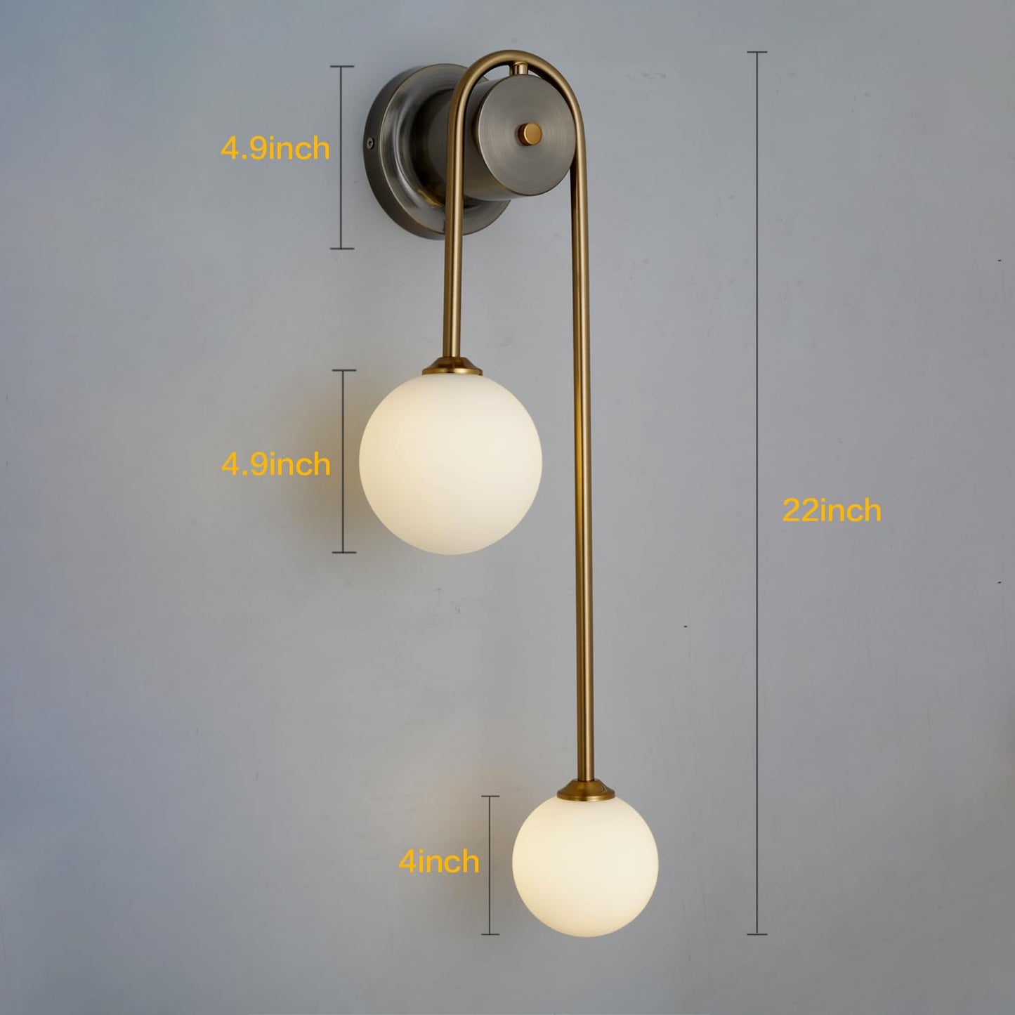 Mid-Century Modern Gold Wall Sconce, Set of 2 Industrial Bathroom Vanity Wall Sconce with White Spherical Glass Brushed Brass Wall Sconce for Dining Room Living Room Bedside