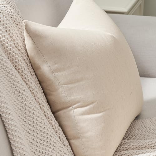 Topfinel Linen Throw Pillow Covers 24x24 Set of 2, Cozy Textured Farmhouse Decorative Pillowcase for Living Room Bedroom Sofa Couch,Beige Cushion Cover for Patio/Bedroom/Car