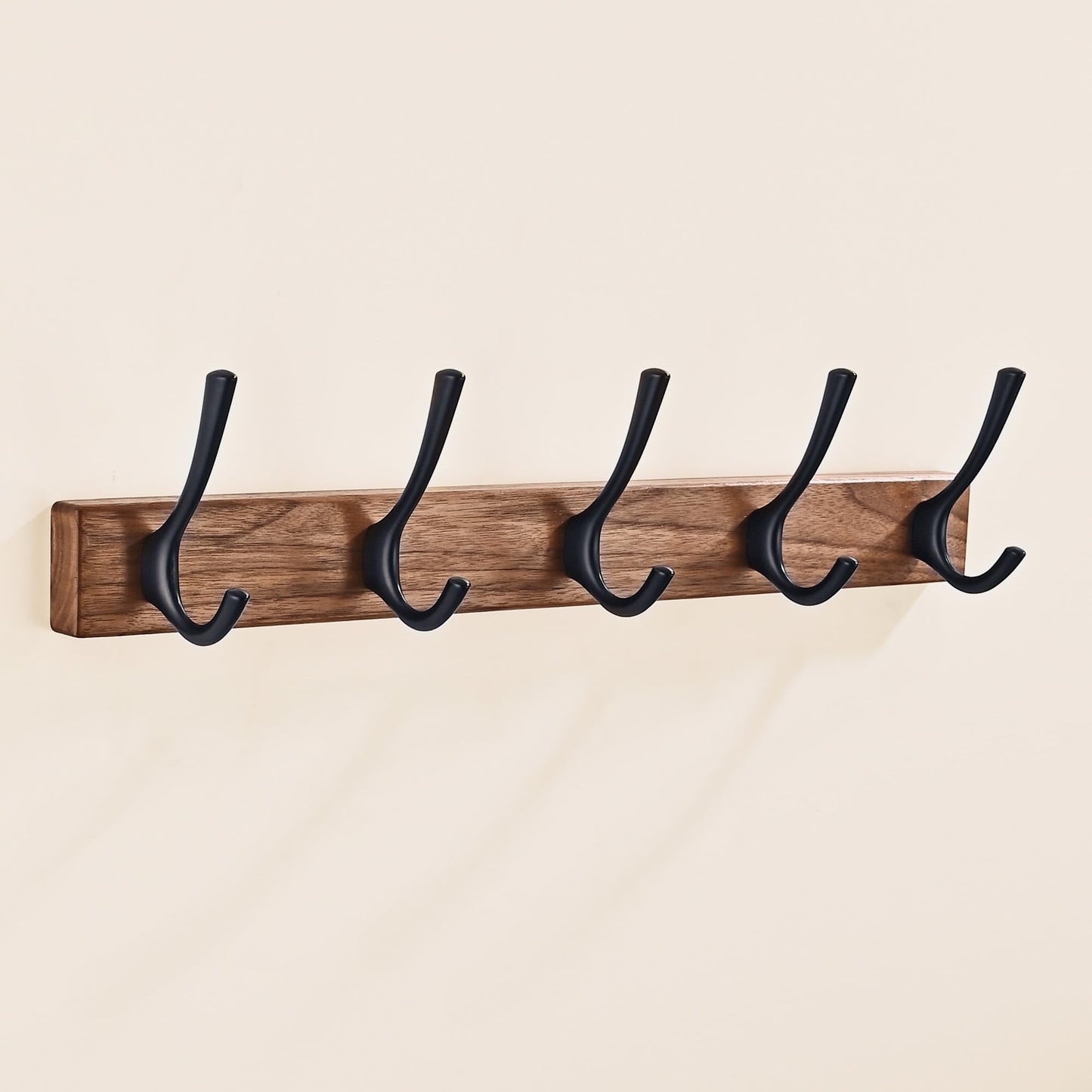 4 Pack Walnut Wood Wall Coat Hooks for Hanging, Adhesive Mounted & Wall Mount Heavy Duty Wooden Double Hook Hanger for Towel Backpack Hat Jacket Clothes Blanket Purse Robe Key Gold Hook