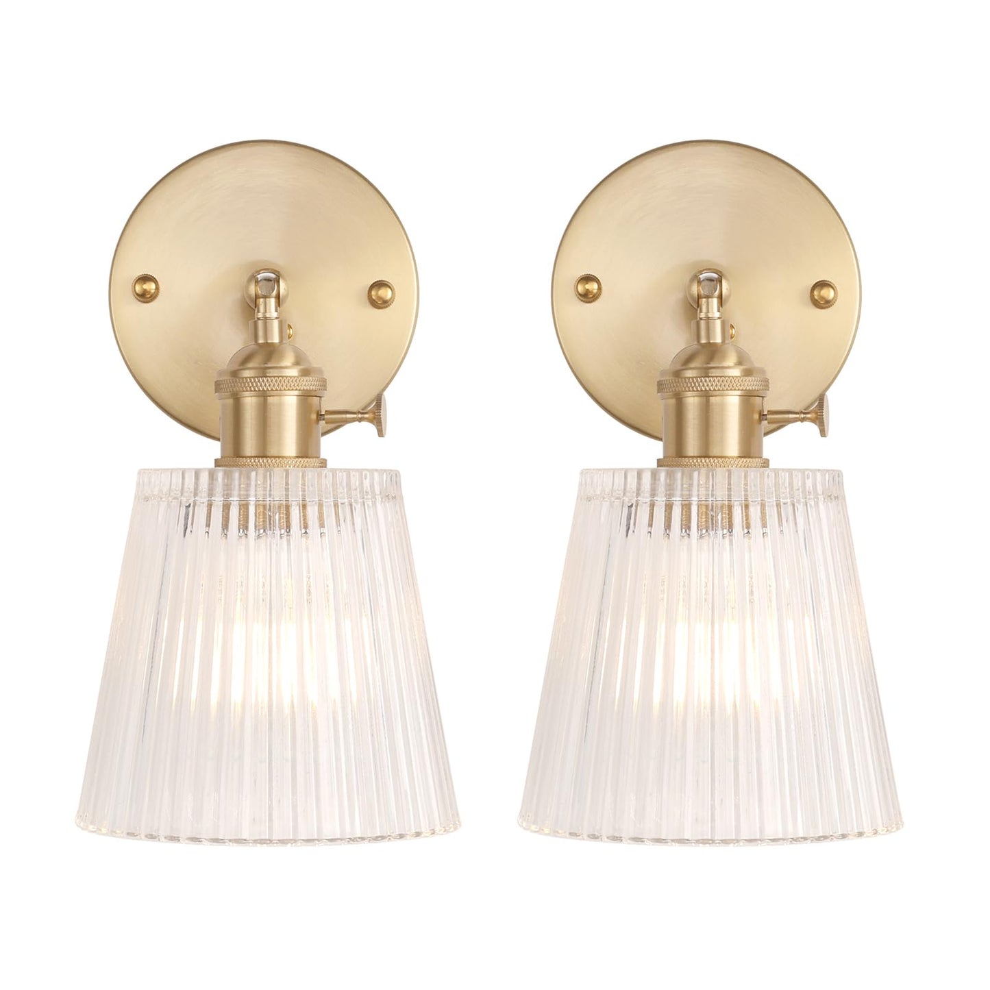 Vintage Wall Sconces Set of 2 with Transparent Tulip Glass Lampshade 180 Degree Adjustable Brass Sconces Hardwired Modern Wall Lighting Fixture with Switch for Bedside Bedroom Doorway