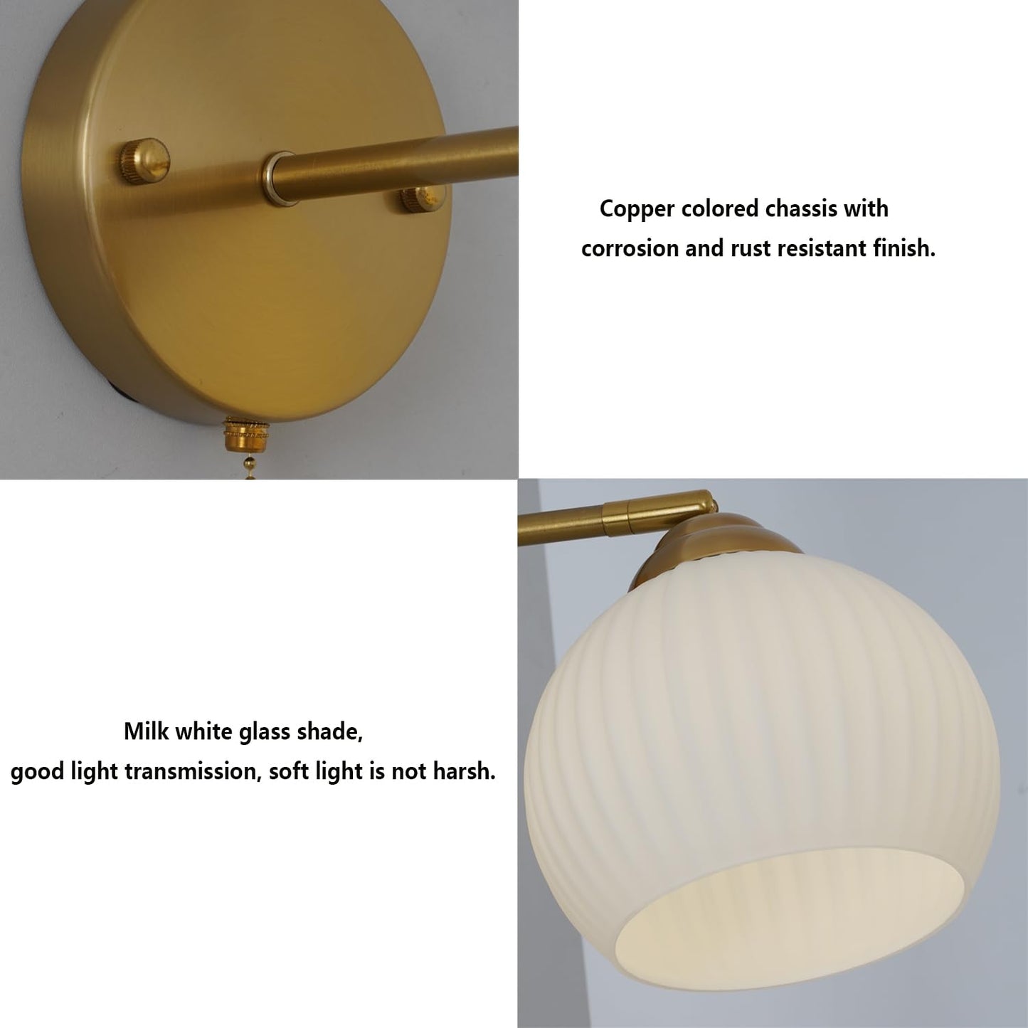 Mid-Century Modern Gold Wall Sconce, Set of 2 Industrial Bathroom Vanity Wall Sconce with White Spherical Glass Brushed Brass Wall Sconce for Dining Room Living Room Bedside